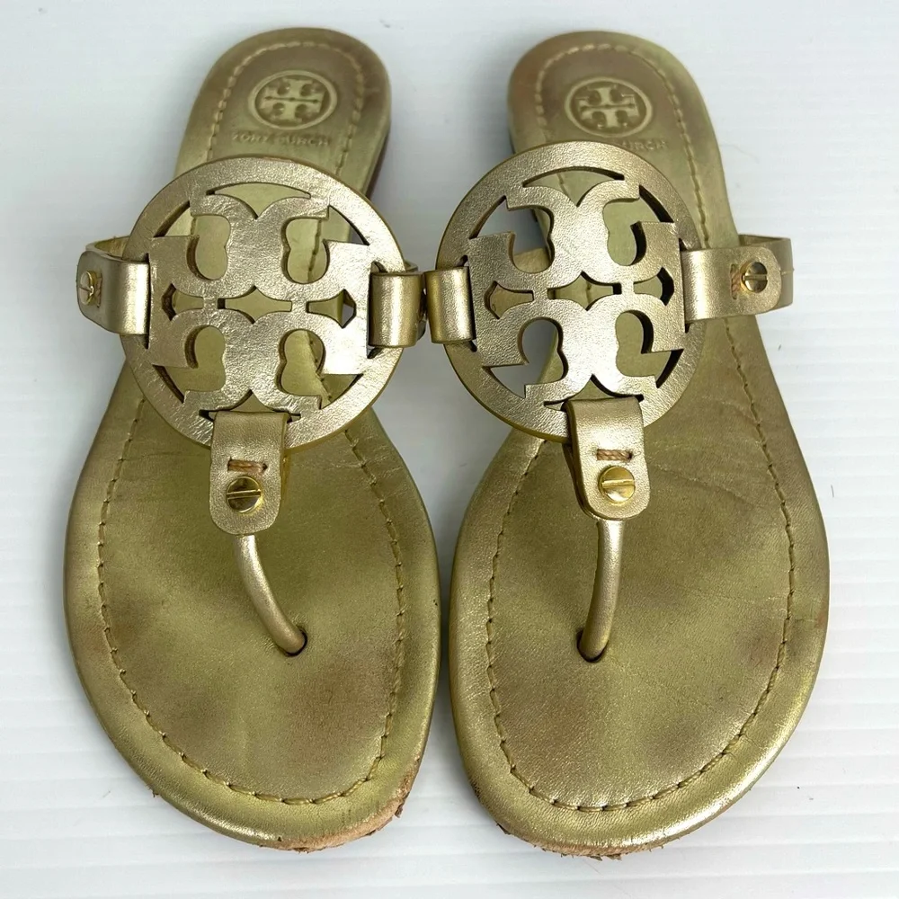 Tory Burch Miller Sandals Gold Women’s Size 6.5 - Picture 1 of 12